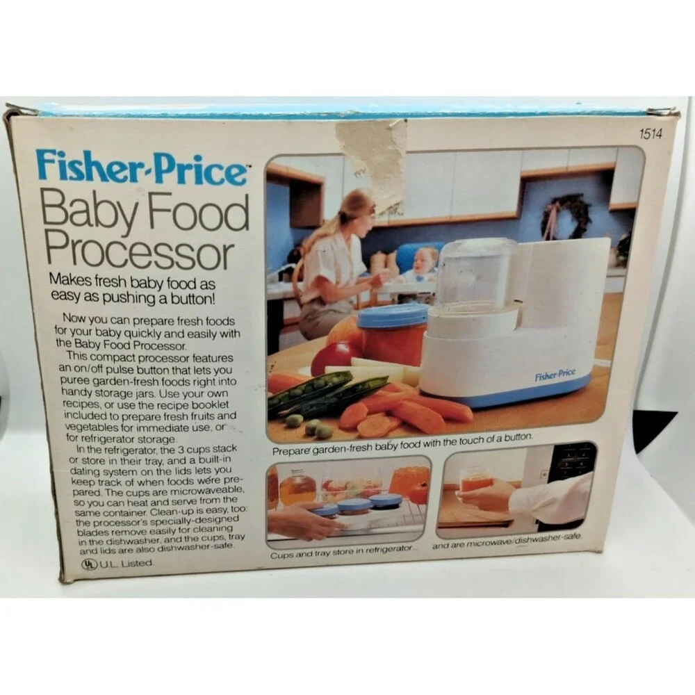 Baby Food Processor Fisher Price Blue White #1514 Vintage 1989 Works